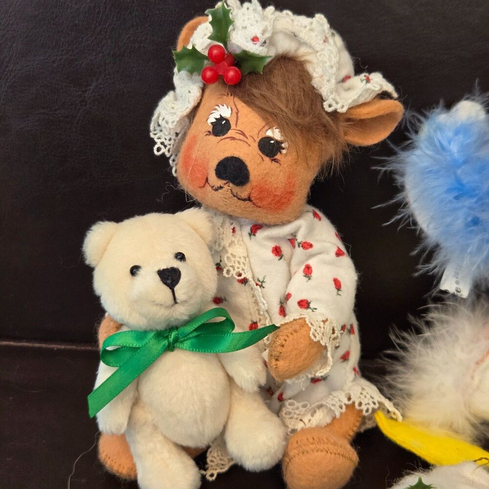 Vtg ANNALEE Christmas Bedtime Bear Snowflake Song bird Santa Ornament 3 Pc Lot - Picture 2 of 12